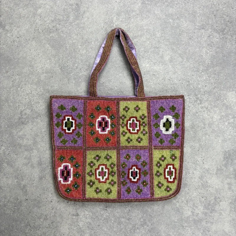 Beaded patchwork hippy boho tote handbag