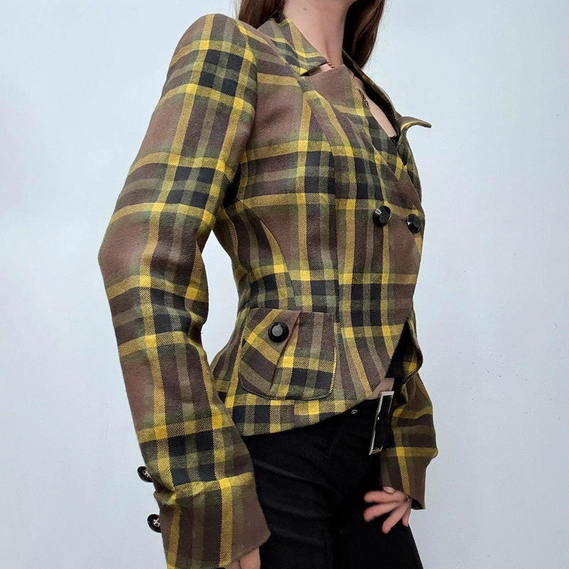 asymmetric flared tartan punk jacket