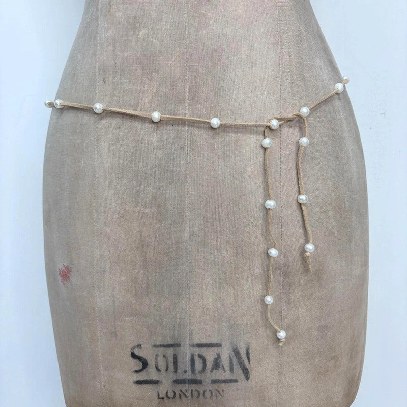 tan suede pearl wrap waist beads