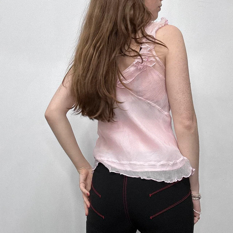 sheer pink silk flutter vest