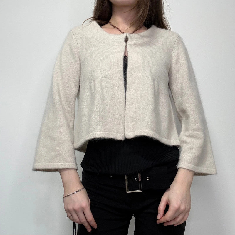 cropped cream angora fluffy knit cardigan