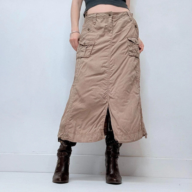 tan cargo maxi skirt