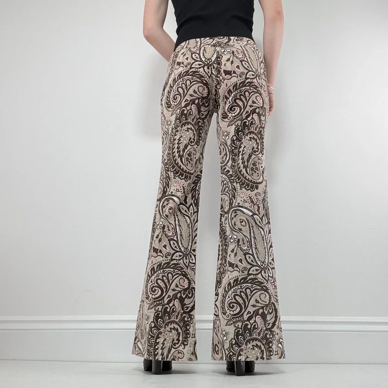 brown paisley flared trousers