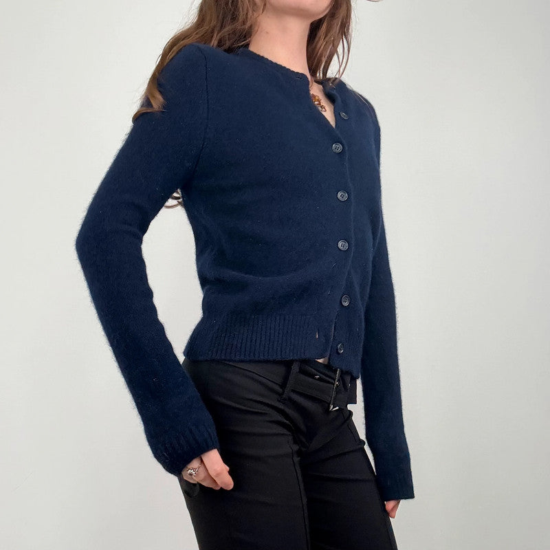 navy blue wool knitted cardigan