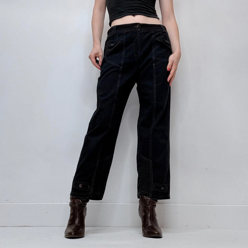 black structured engineered style straight leg trousers