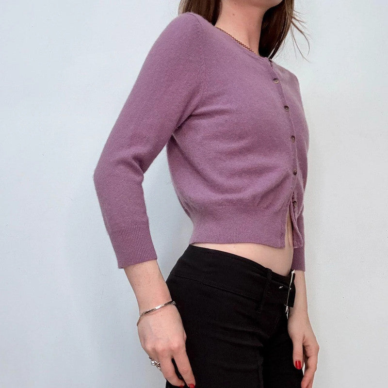 cashmere cropped lilac cardigan