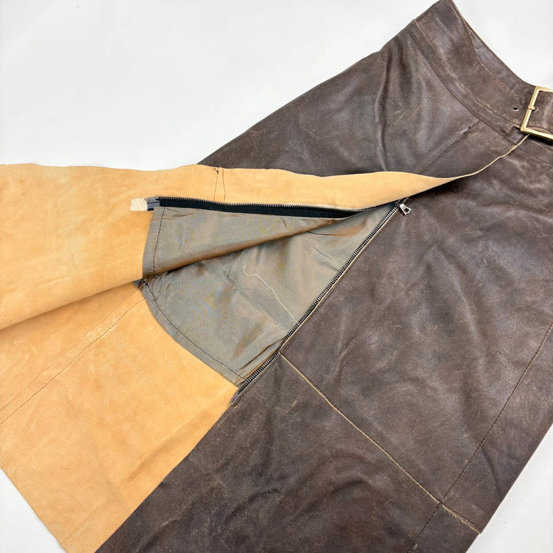 chocolate brown leather a-line midi skirt