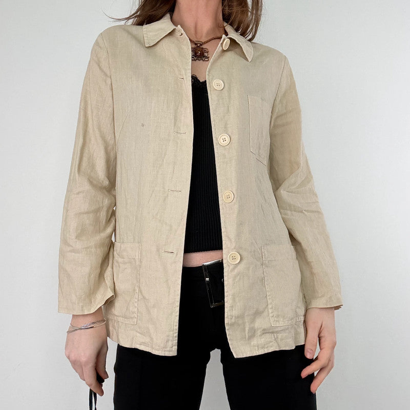 tan linen button chore jacket