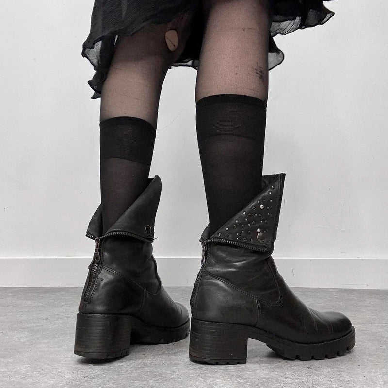 black studded leather biker boots