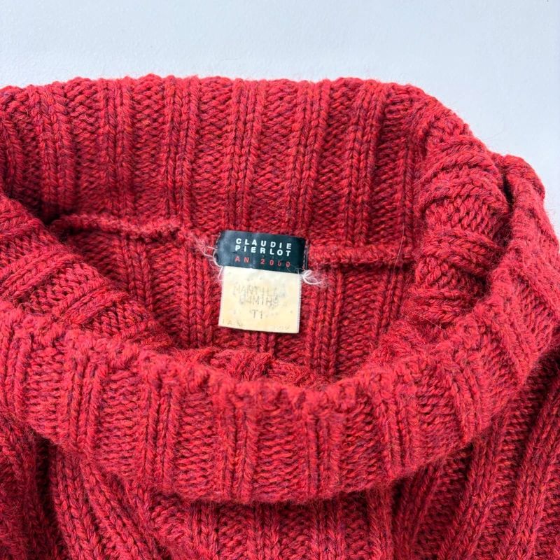 red wool ribbed knit jumper