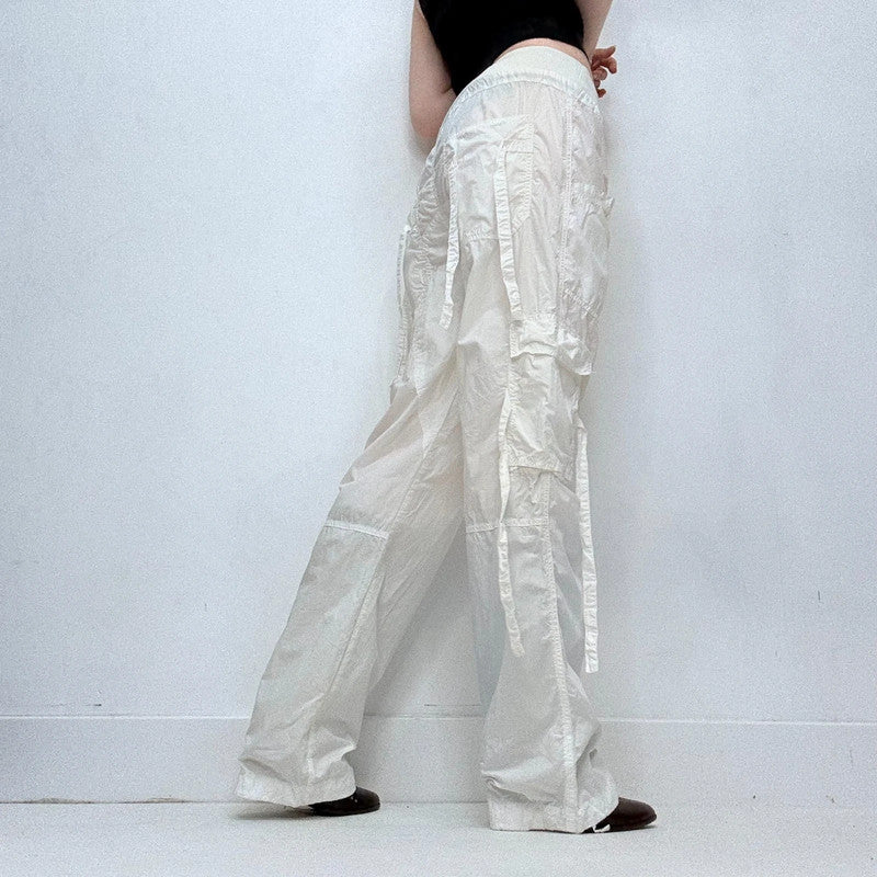 white gathered cinched cargo pants