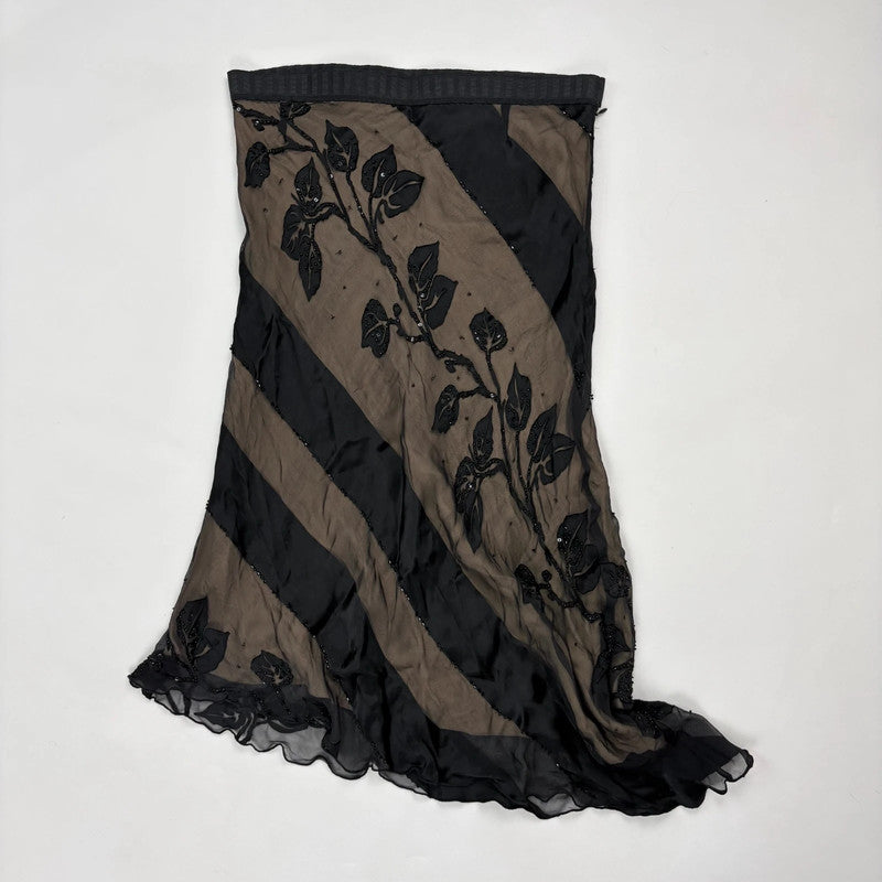 black silk floral flutter skirt