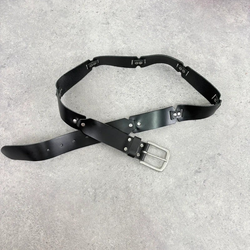 Black leather silver link belt