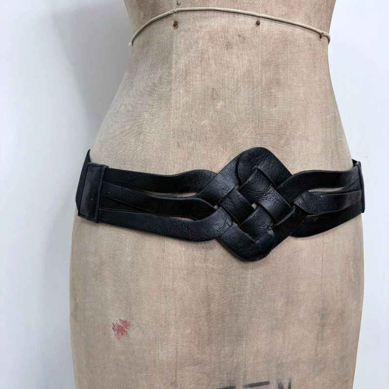black leather woven boho belt