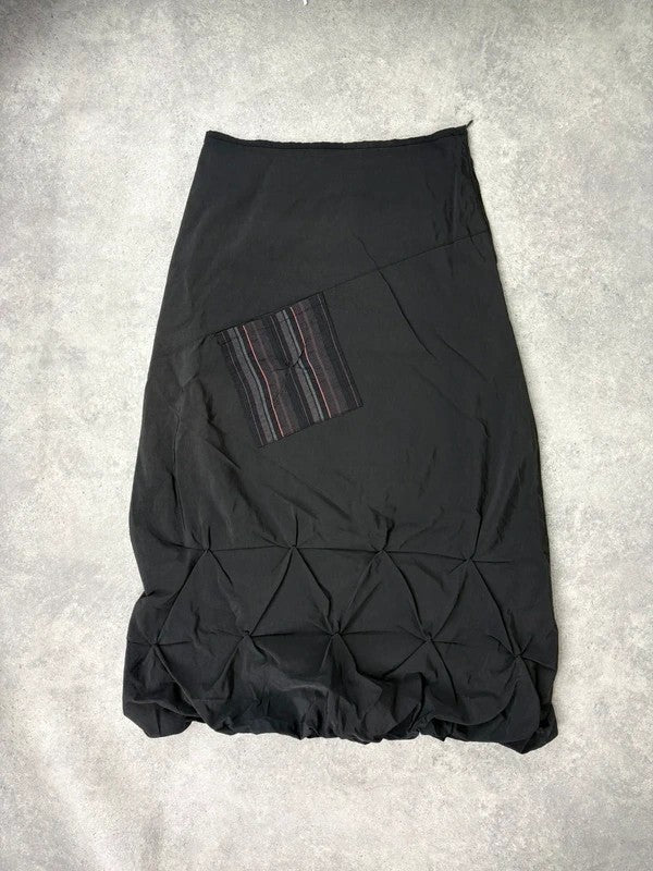 Black pleated puff maxi cargo skirt