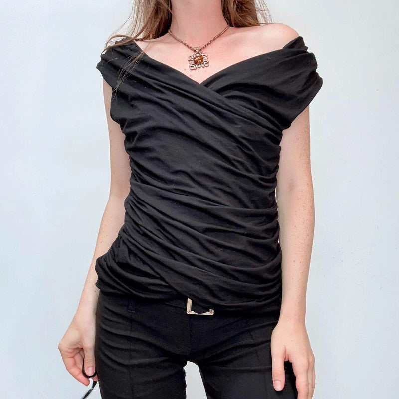 gathered black draped top
