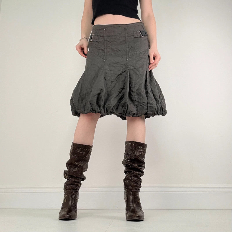 khaki pleated gathered puff skirt