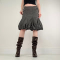 khaki pleated gathered puff skirt