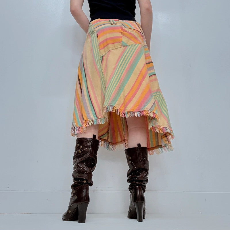 pinstriped asymmetric draped wrap skirt