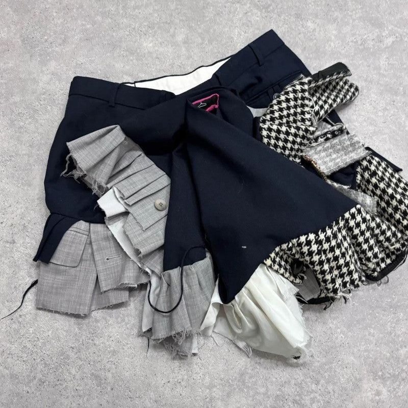 ruffle patchwork pleated mini skirt