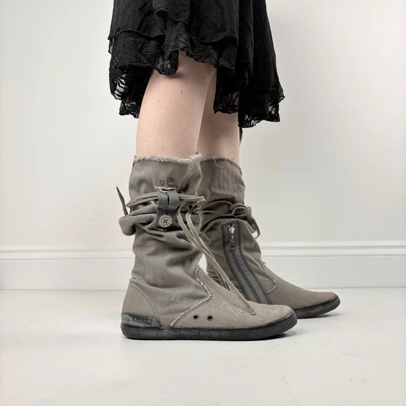 grey canvas slouchy trainer boots