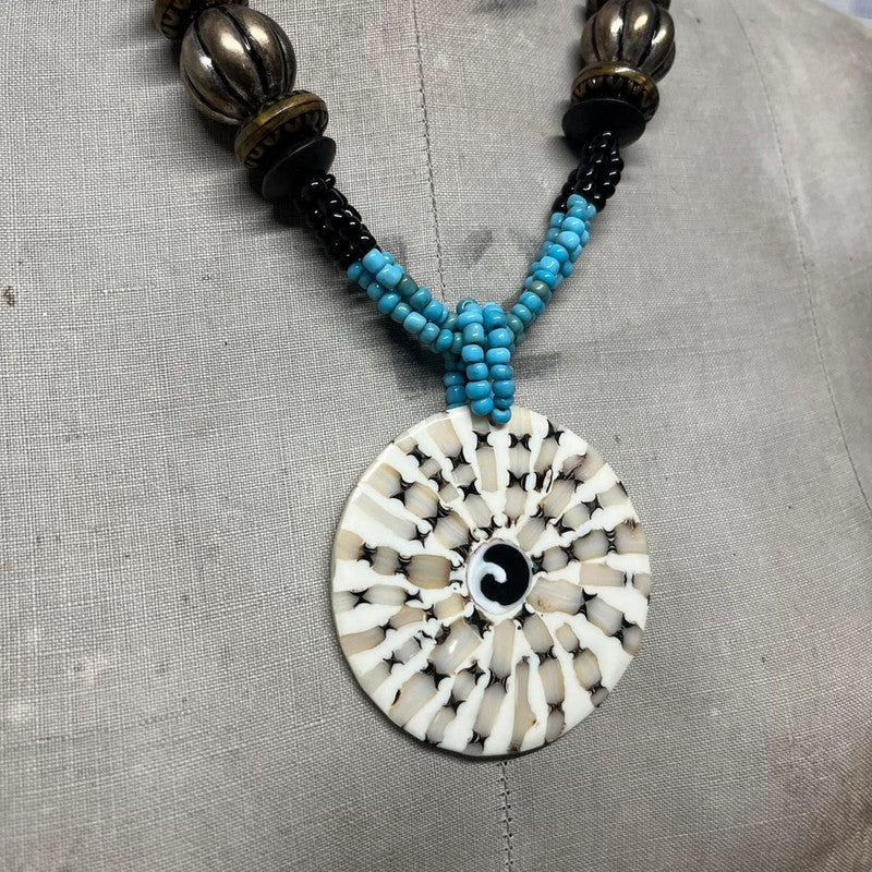 Boho hippie beaded shell necklace