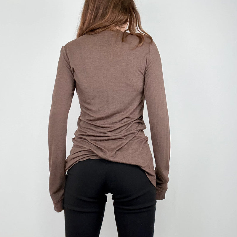 slouchy brown gathered long sleeve t-shirt