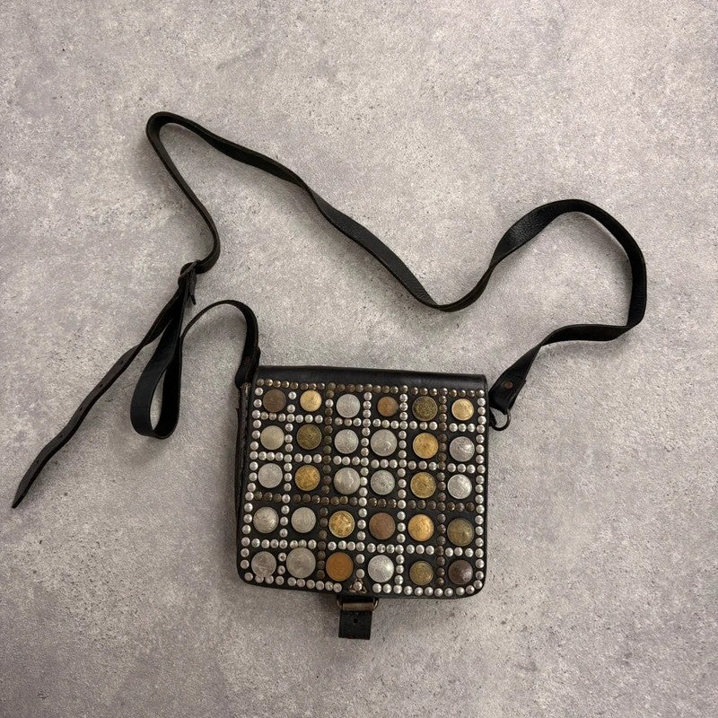 Black leather studded coin bag