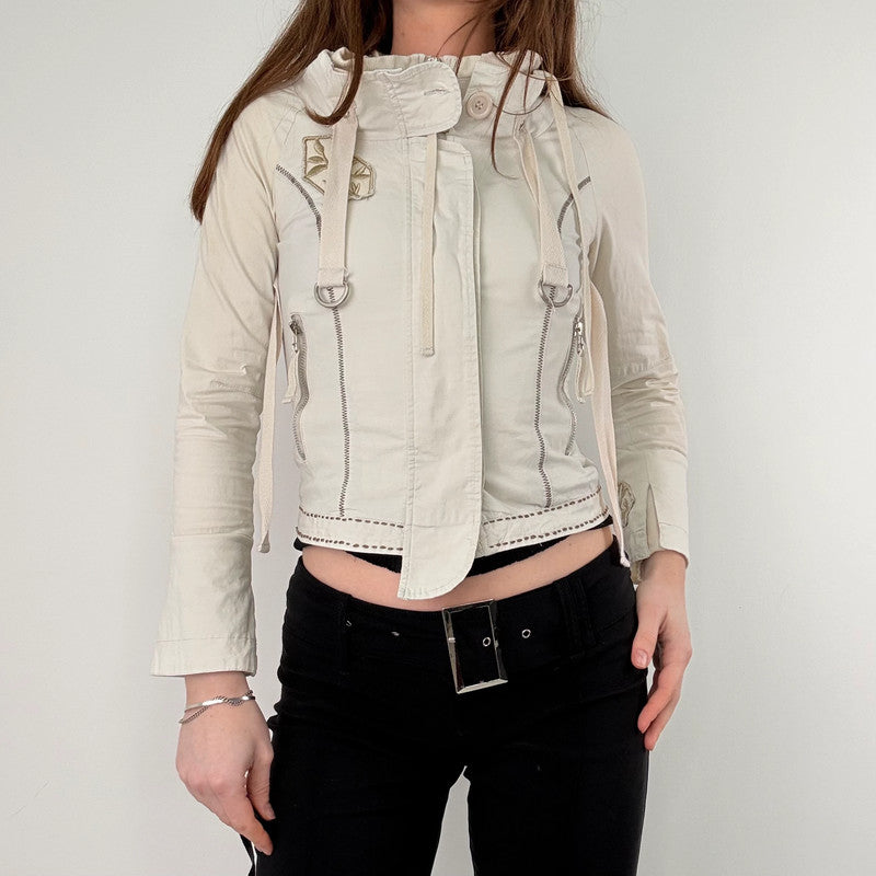 cream utility cropped fitted jacket