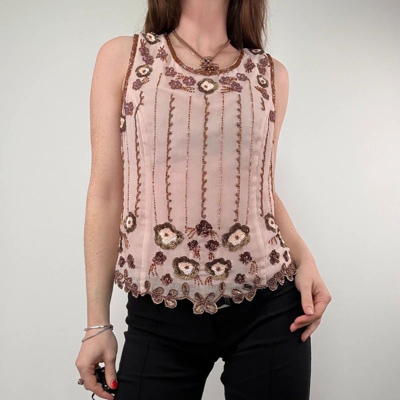 Pink Beaded embellished embroidered Vest top