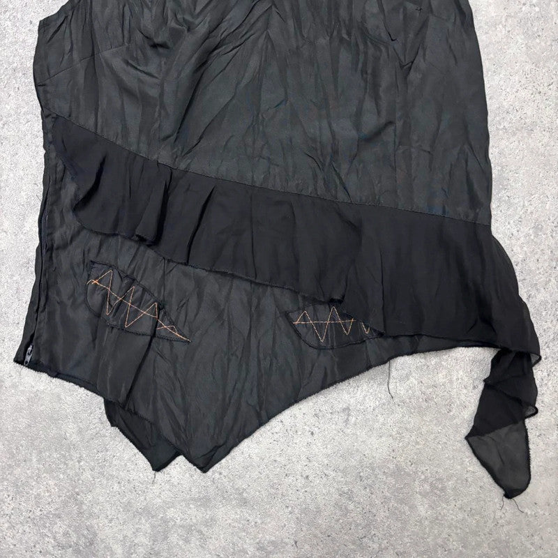 black crinkle layered flared vest
