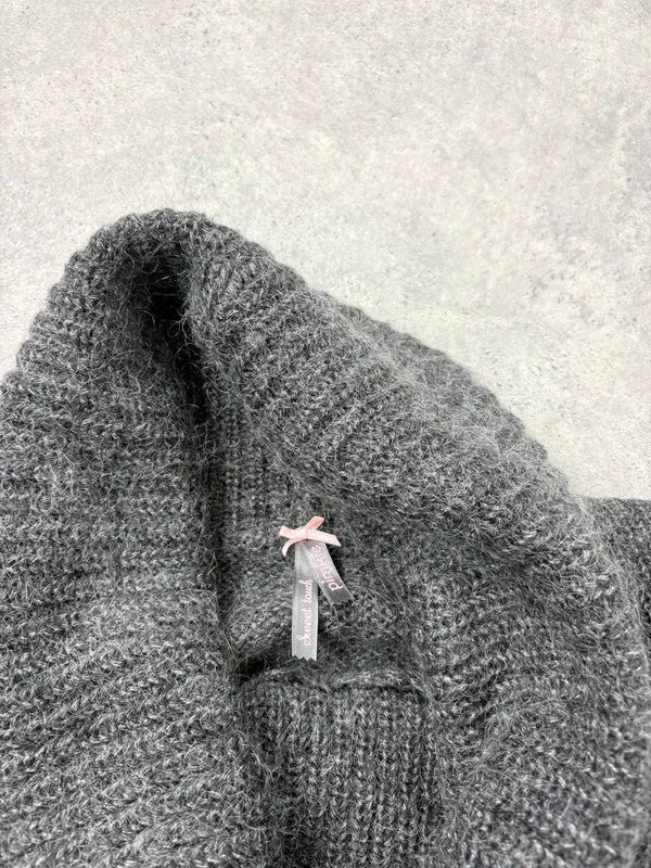 grey mohair knit slouchy off the shoulder dress