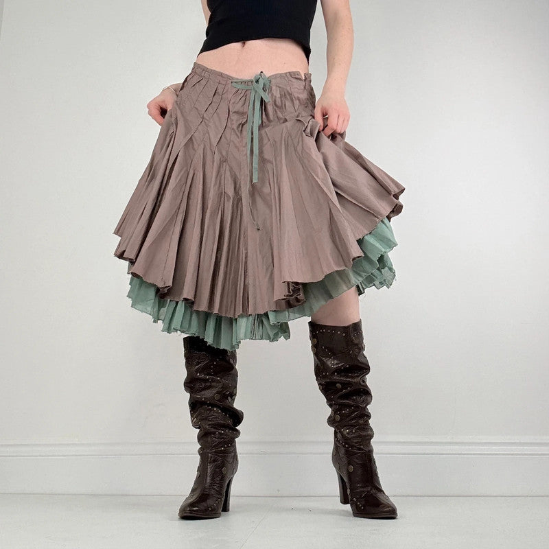 pleated flared cotton midi skirt