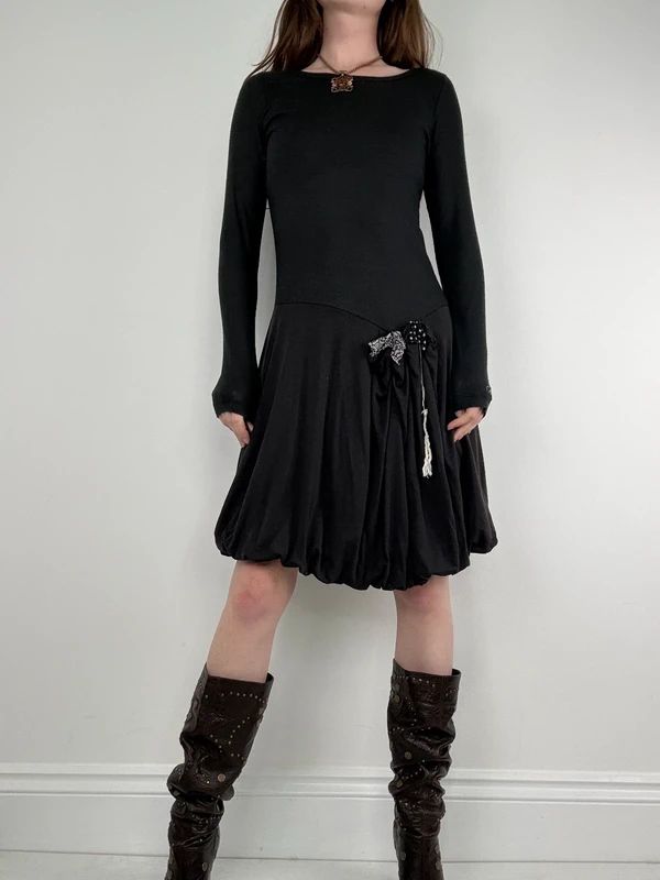 cop copine long sleeve pleated puff dress