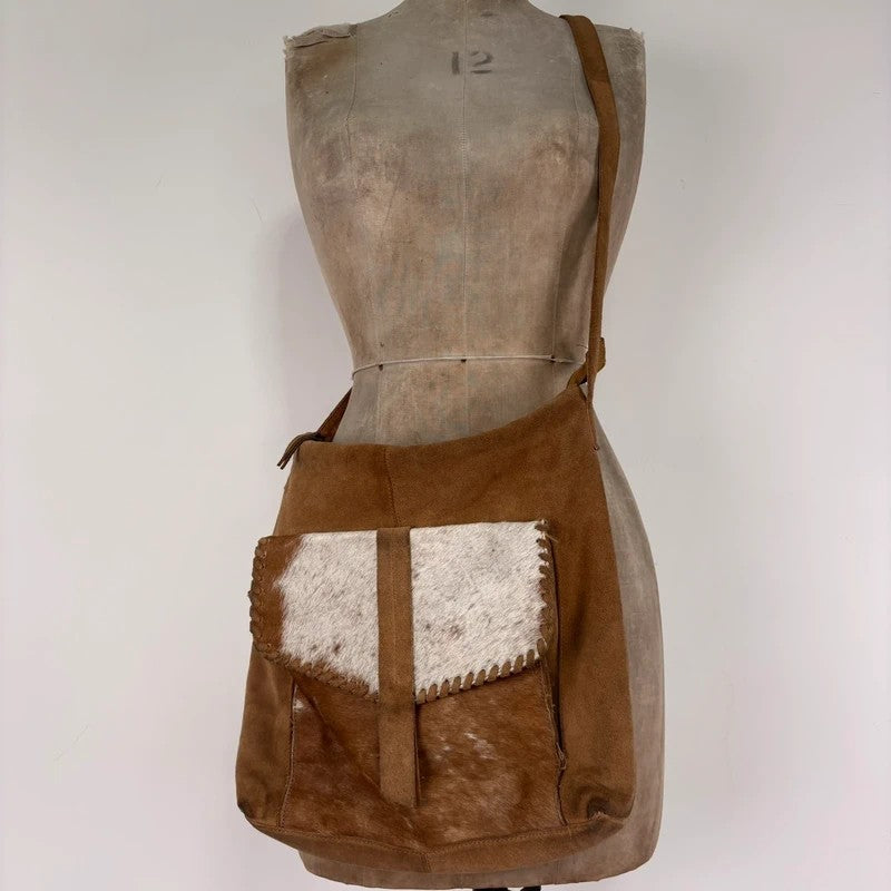 tan leather cowhide pony hair bag