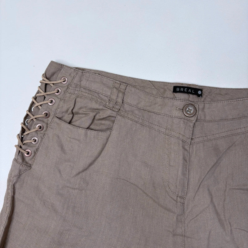 tan linen corset side lace up trousers