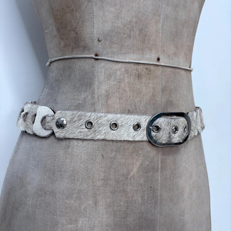 cream pony hair cowhide belt