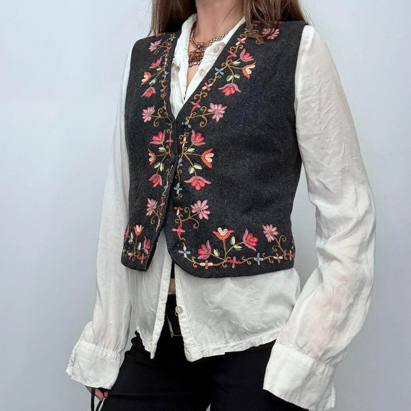 floral embroidered boho waistcoat