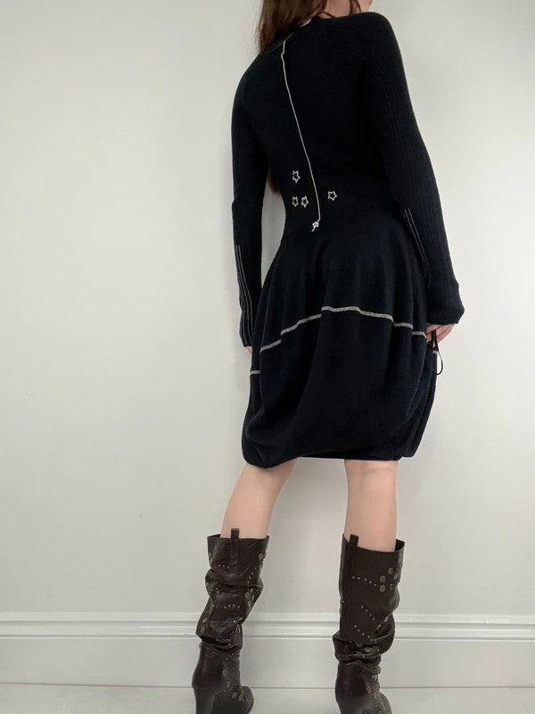 Marithé + François Girbaud navy wool knitted puff dress