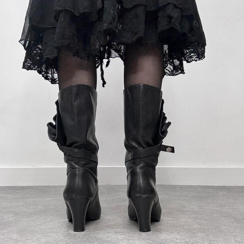 black leather studded boots