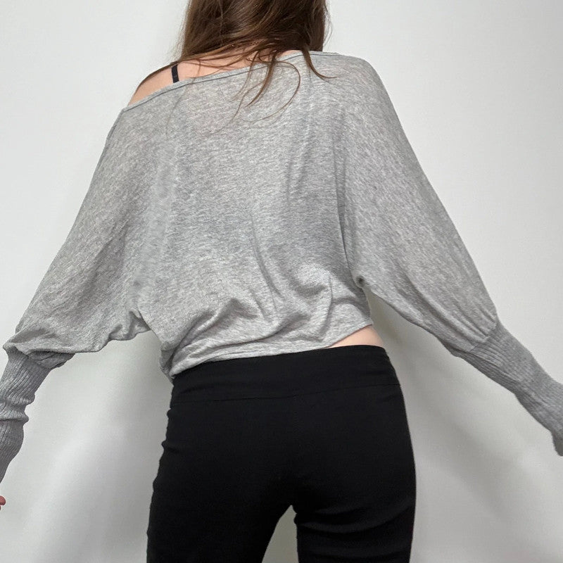 grey slouchy off the shoulder
