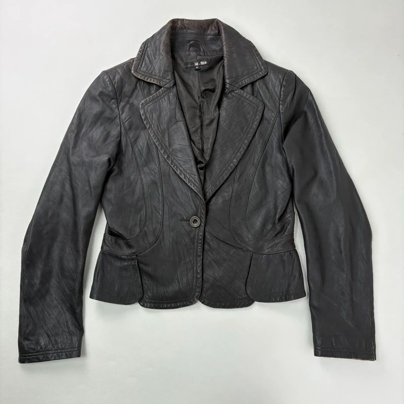 cropped dark brown leather jacket