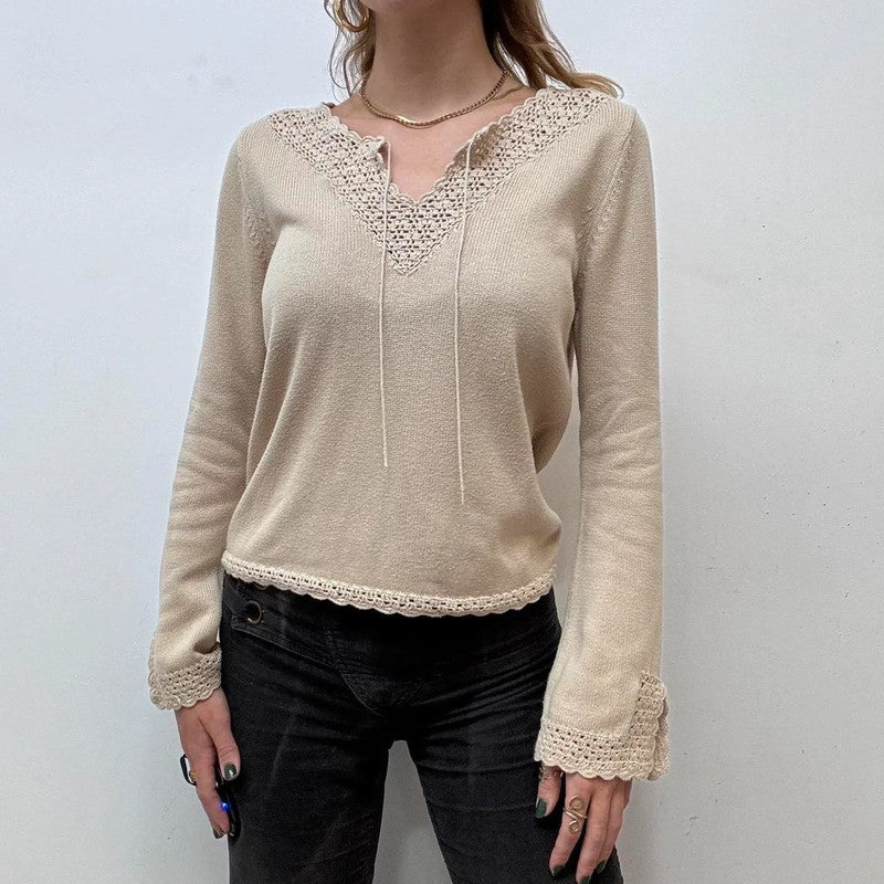 tan lace crochet flared jumper