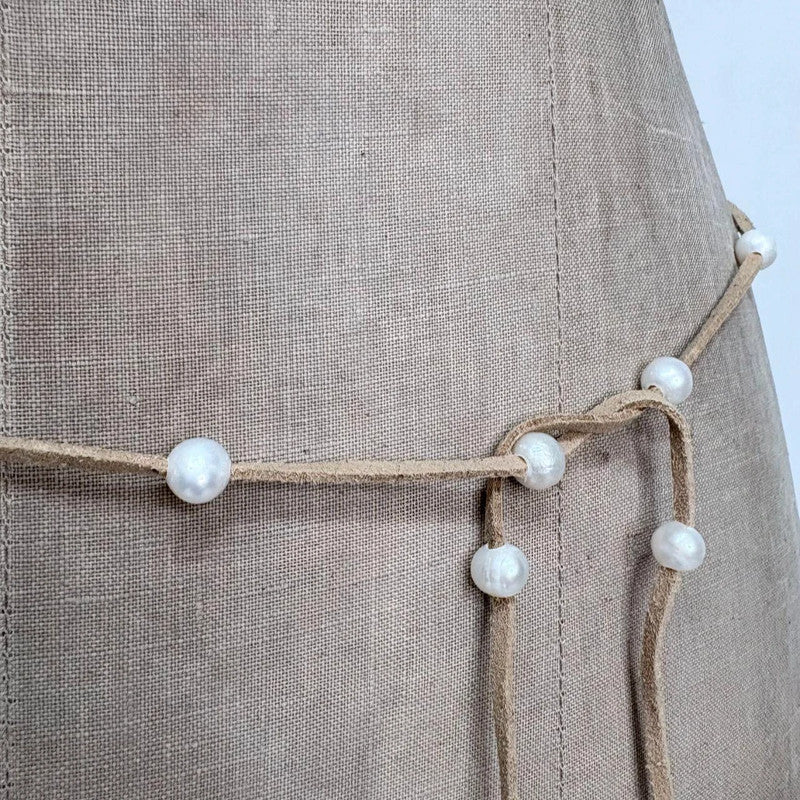 tan suede pearl wrap waist beads