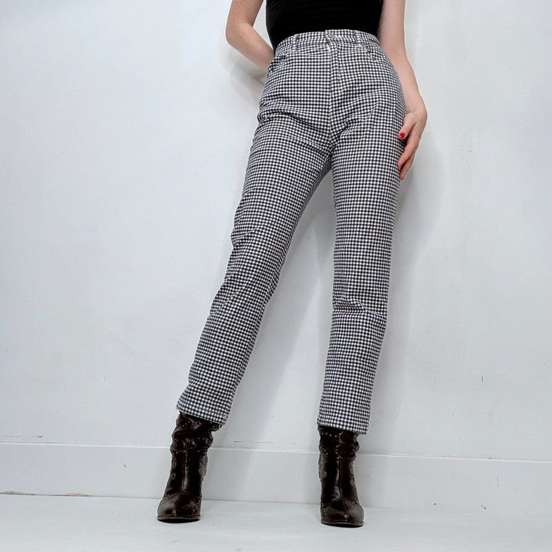 Navy gingham cropped trousers