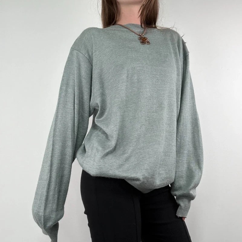grey fine knit wool blend boxy batwing sweater knit