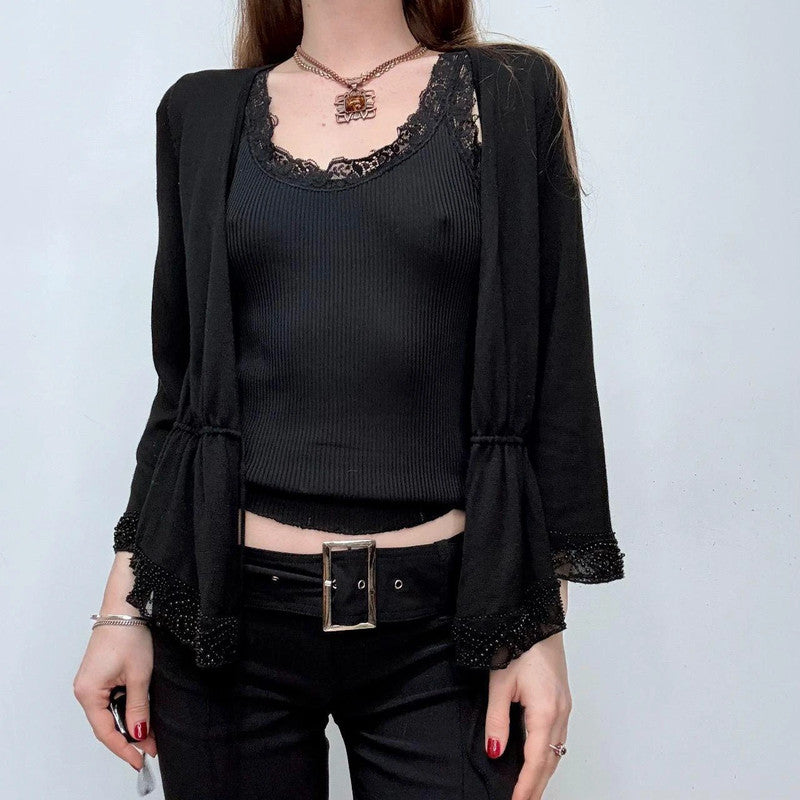 black flared beaded cardigan