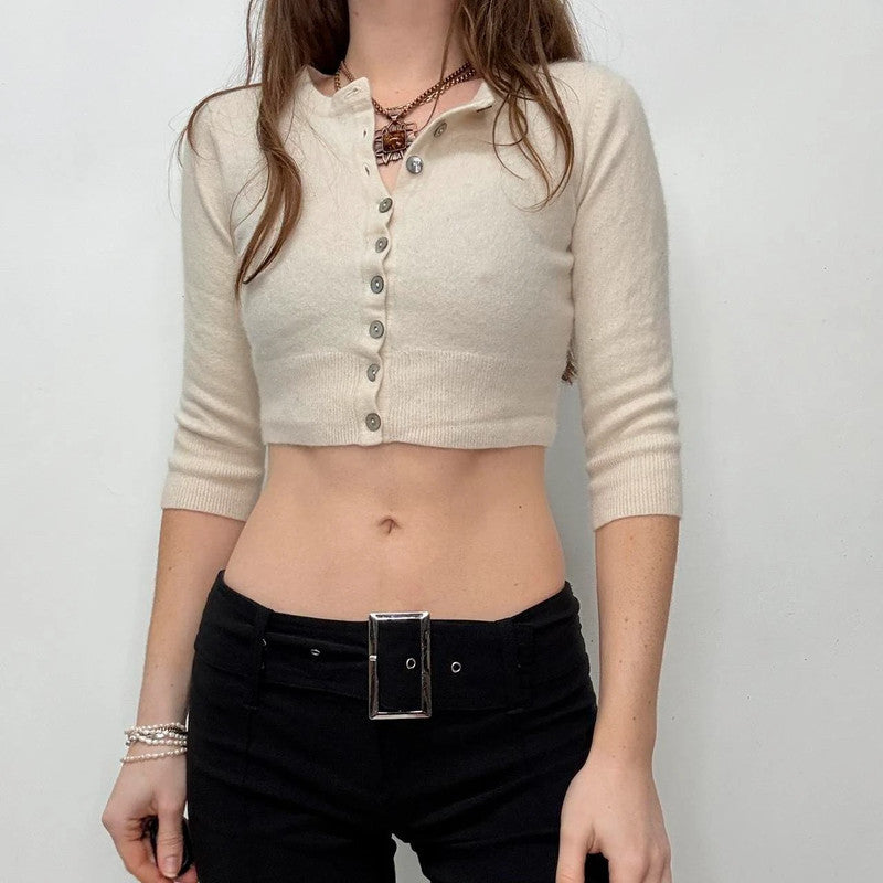 cream cropped cashmere cardigan