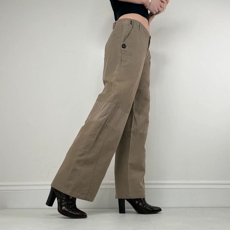 low rise khaki wide leg utility pants
