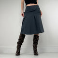 navy blue structured textured midi skirt